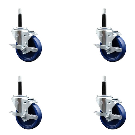 Service Caster 4'' Solid Poly Swivel 3/4'' Expanding Stem Caster Set with Brake, 4PK SCC-EX20S414-SPUS-TLB-34-4